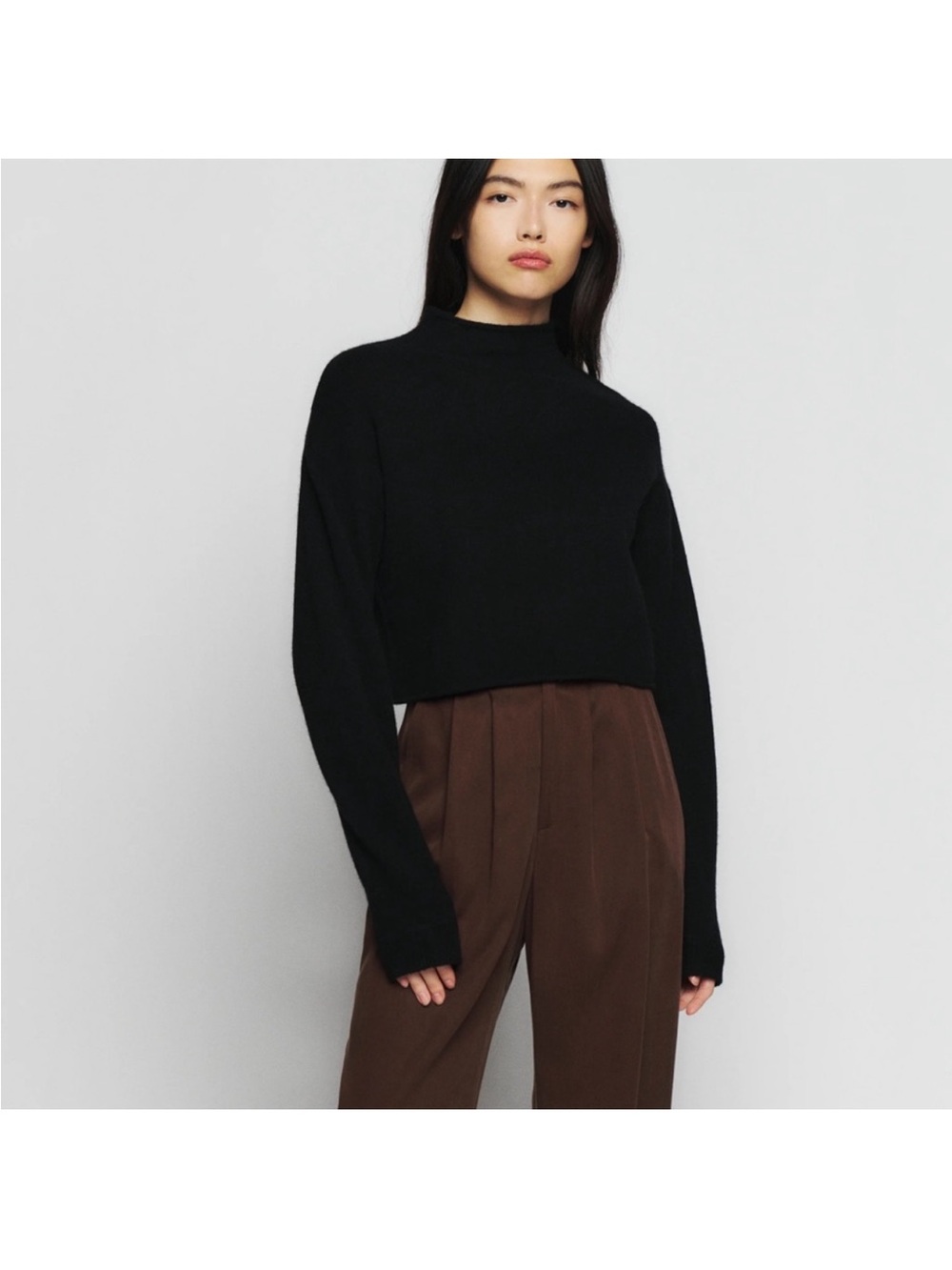 REFORMATION Cropped Cashmere Turtleneck Sweater in Black Sz L